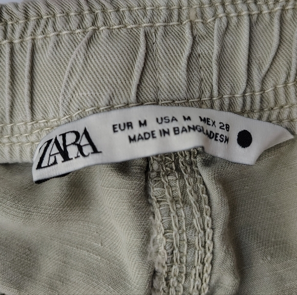 Zara Casual Barrel Pants,Olive Linen Blend Straight Leg Trouser Sz M Waistband - Picture 7 of 9